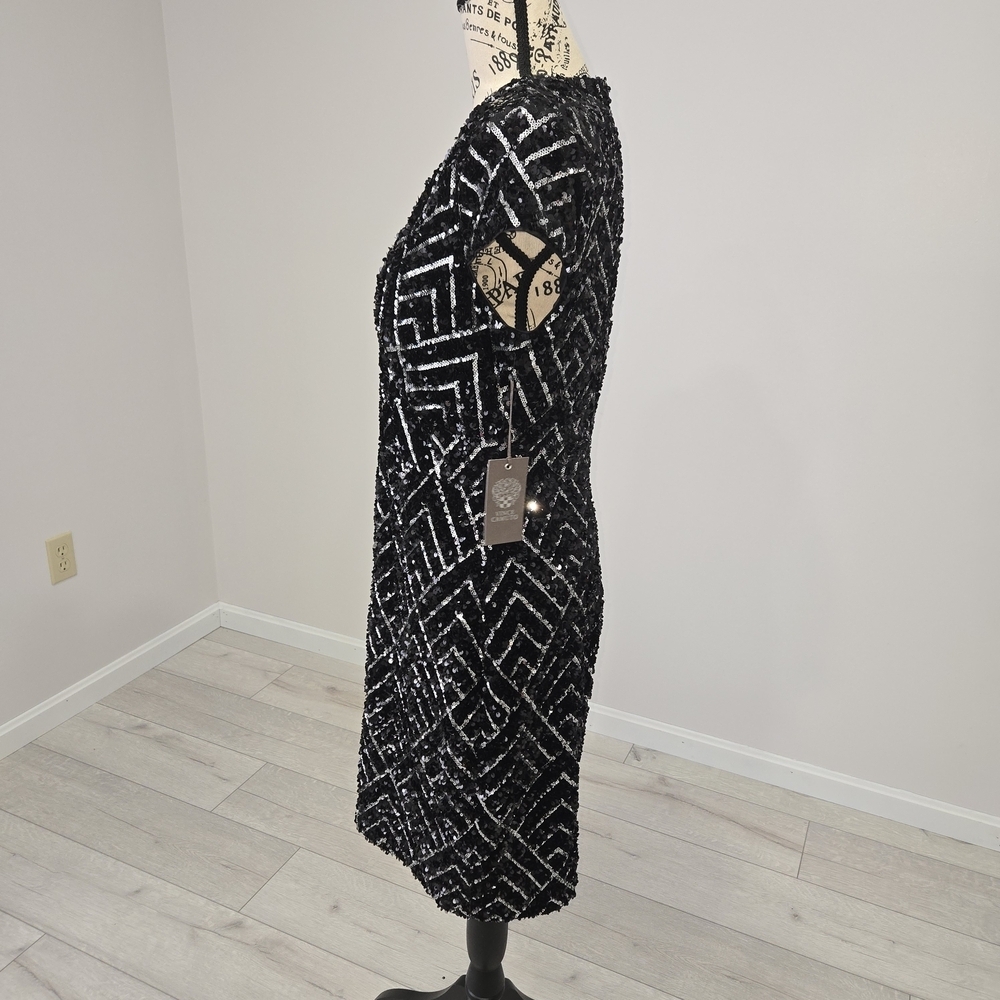 Vince Camuto Sequin Velvet Cocktail Sheath Dress - Size 8 - Black NWT - Picture 4 of 14